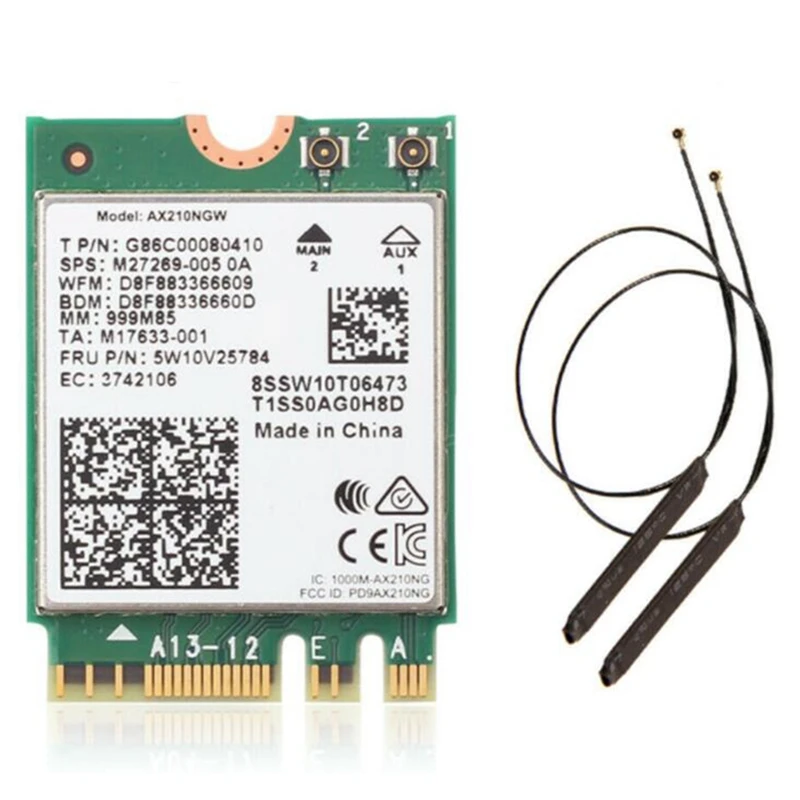 

Двухдиапазонная Wi-Fi 6E AX210, Bluetooth 5,2, 2400 Мбит/с, M.2 беспроводная карта AX210NGW 2,4 ГГц/Φ 802.11Ax Wifi 6 с антенной