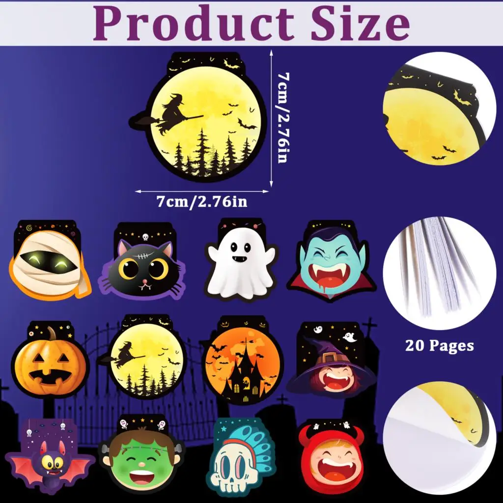 

Halloween Notepad Set in 12 Designs Spooky Characters Note pads Stickers Pumpkin Cat DIY Notebook Decoration Graffiti Sticker