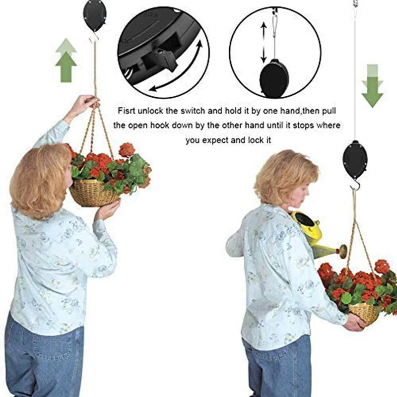 

Retractable Plant Pulley Adjustable Height Heavy Duty Hanging Flower Basket Hanger Hooks For Garden Baskets Pots