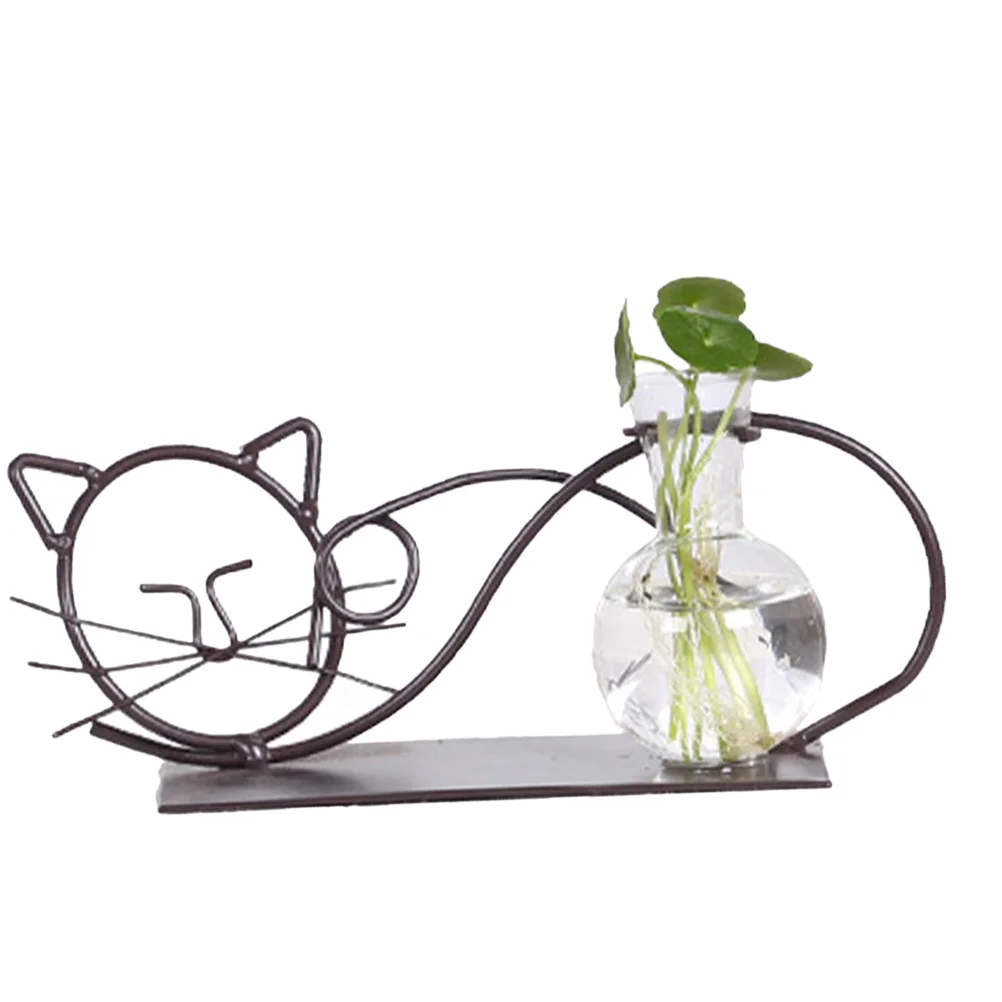 

Cat Shaped Rack Vase Hydroponics Planter Green Plant Container Creative Flower Pot for Home Office Living Room without Plant