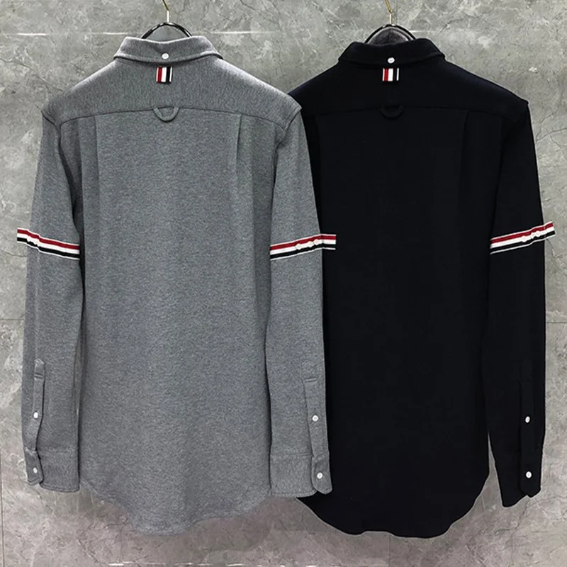 THOM Spring Autumn Fashion Brand Men's RWB Ribbon Armband Stripe Cotton PIQUE Formal Casual Wholesale TB Shirt