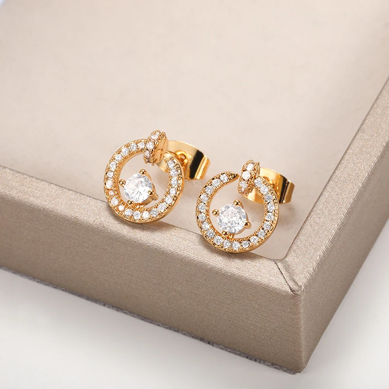 

Fashion Shiny Zircon Nail Stud Earrings For Women Circle Shape Symmetrical Pushpin Earrings 2022 Trend Jewelry Friendship Gift