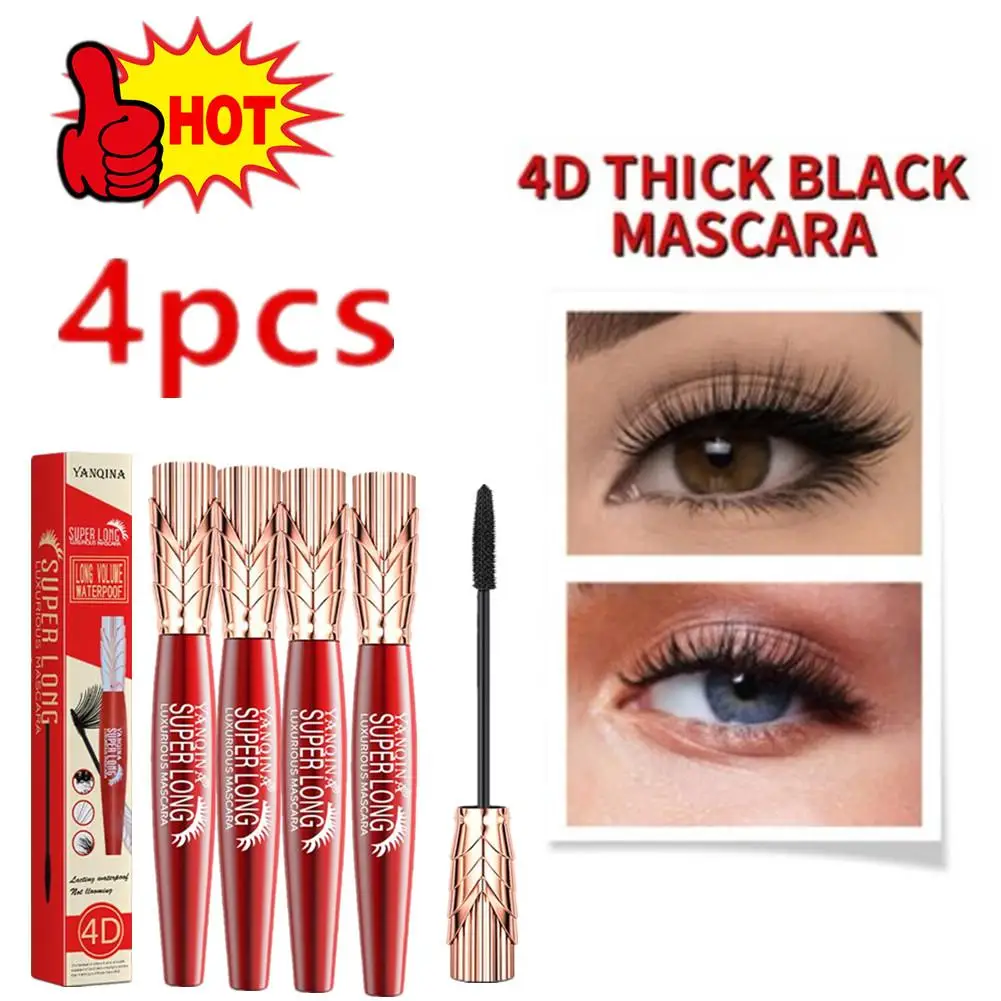 

4PCS YANQINA Crown Mascara Lengthening Thick Curly Waterproof Mascara 24h Lasting No Fading New Product Hot Selling 4D Mascara