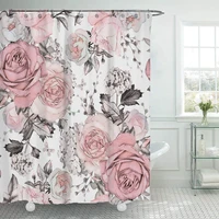 bathroom decoration pink flowers watercolor flower shower curtain set polyester waterproof bathroom curtains cortina ducha bano