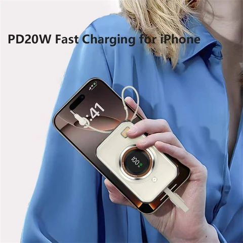 66 Вт Power Bank с быстрой зарядкой 10000 мАч Портативное зарядное устройство Powerbank с кабелем PD20W Type C для iPhone 16 15 Запасной аккумулятор Samsung