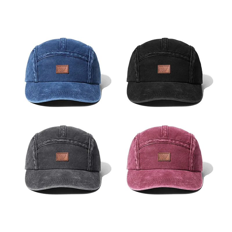 

Кепка в японском стиле ретро для мужчин и женщин, мягкая бейсболка с кожаным ярлыком и пятью листьями, из мытого хлопка, летняя