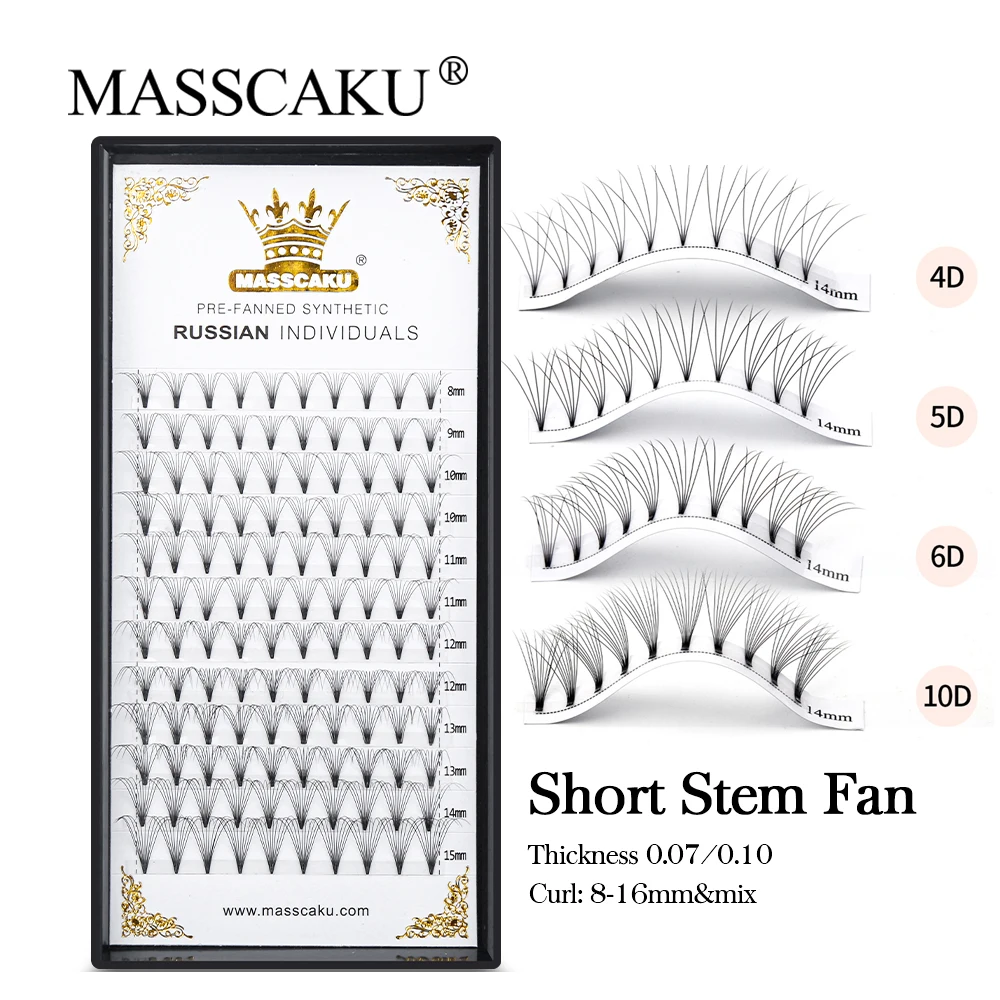 

MASSCAKU Lashes Premade Fans 3d/4d/5d/6d/10d Short Stem Russian Faux Mink Soft Natual Short Root Eyelash Extension For Makeup