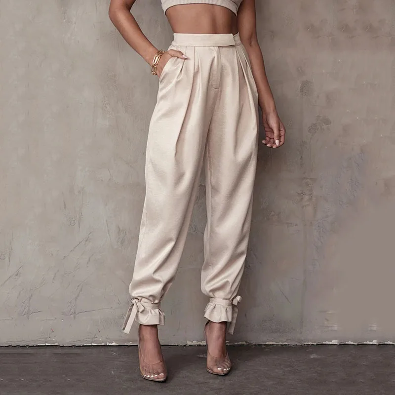 

Europe and the United States Wind New Sexy Casual Solid Color Loose Bundle Small Foot Tencel Silk Satin Pencil Pants