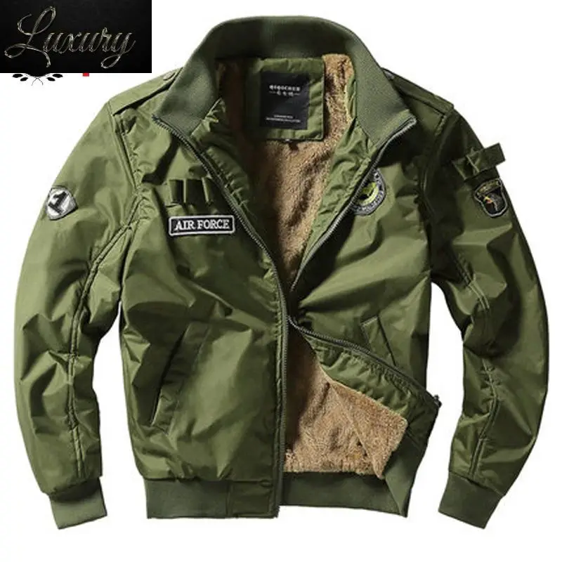 Bomber Jacket Ma1 Air Force Pilot Casual New Arrival Military Style Men Thick Fleece Velvet Coat Winter Male Green Blue Khaki