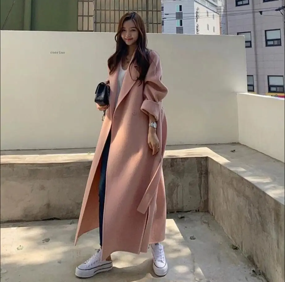 

New Style Cashmere Coats Women Medium Long Belt Woolen Coat Women's Loose and Elegant Fashion Woolen Outwear Autumn and Winter