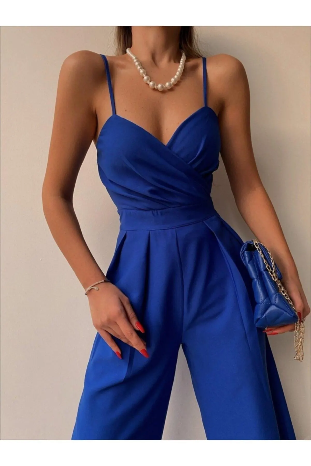 

Women's Overalls Sunshine Lady Patrica Blue Jumpsuit Hot Style Quality Fabric Sleeveless Baggy Trousers Casual Jumpsuit