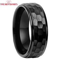 8mm 6mm tungsten carbide engagement ring for men women fashion jewelry black wedding band hammered stepped edges comfort fit