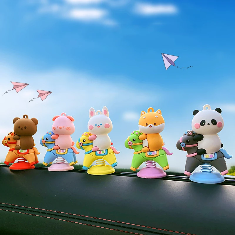 

1Pc Cartoon Shaking Rabbit Bear Car Accessories Car Dashboard Cartoon Horse Riding Pig Doll Decorations Couple Gift For Girls