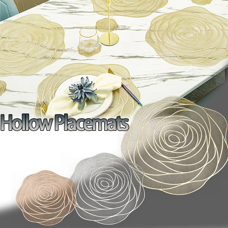 

PVC Flower Hollow-out Oil Resistant Non-slip Placemat Coaster Insulation Pad Dish Coffee Cup Table Mat Home Kitchen Decor