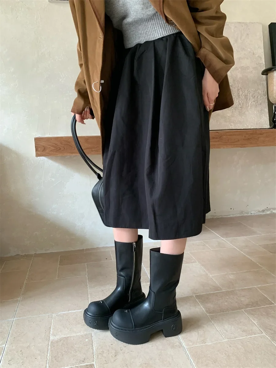 Женские ботильоны до щиколотки на платформе середины икры квадратная молния