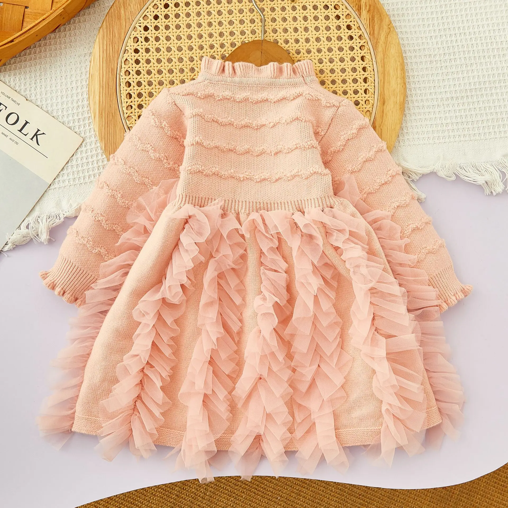 Зима 2024 платье для девочек синие милые платья дня рождения с длинными рукавами и