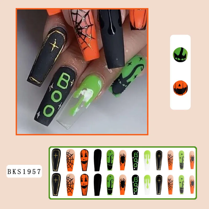 Фото Nail Art Хэллоуин Nail Piece 2024, носимые длинные INS Style Horror Spider Web Nail Piece Nail Art Patch Готовый продукт №2