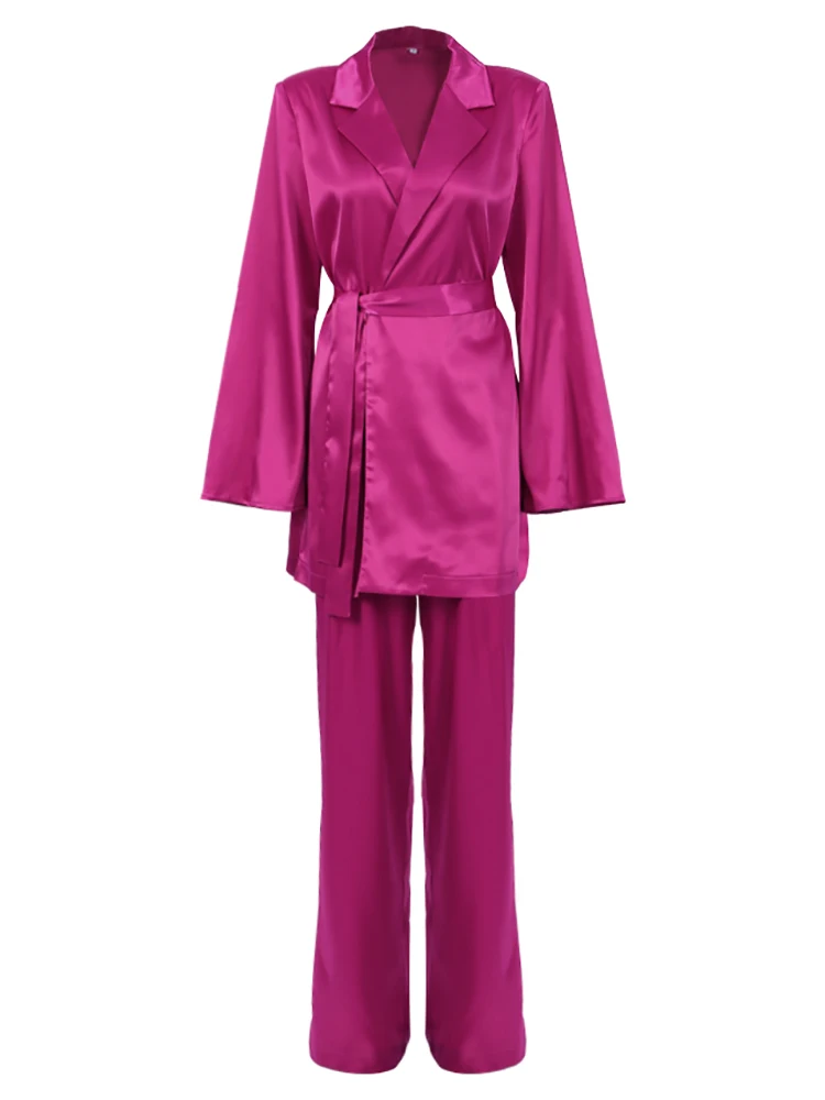 Mnealways18 Solid Ladies Pink Blazer Fashion Spring 2022 Long Sleeve Oversized Women Blazer Coat Elegant Sashes Satin Jackets