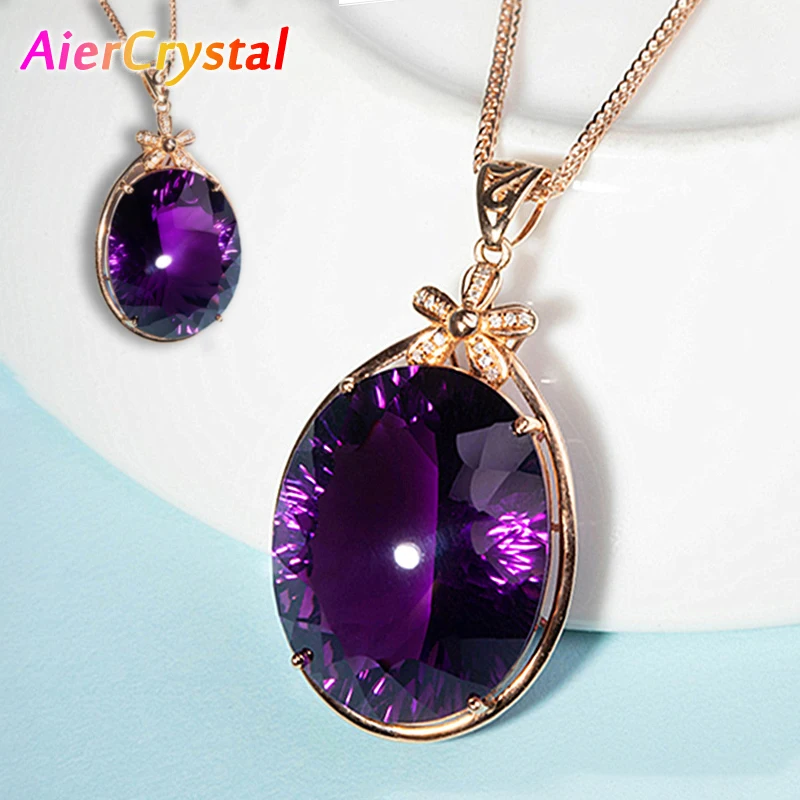 

Natural Amethyst Gemstone Pendant Women's Jewelry Five-leaf Flower Necklace Wedding Simple Fashion Clavicle Necklace for Women