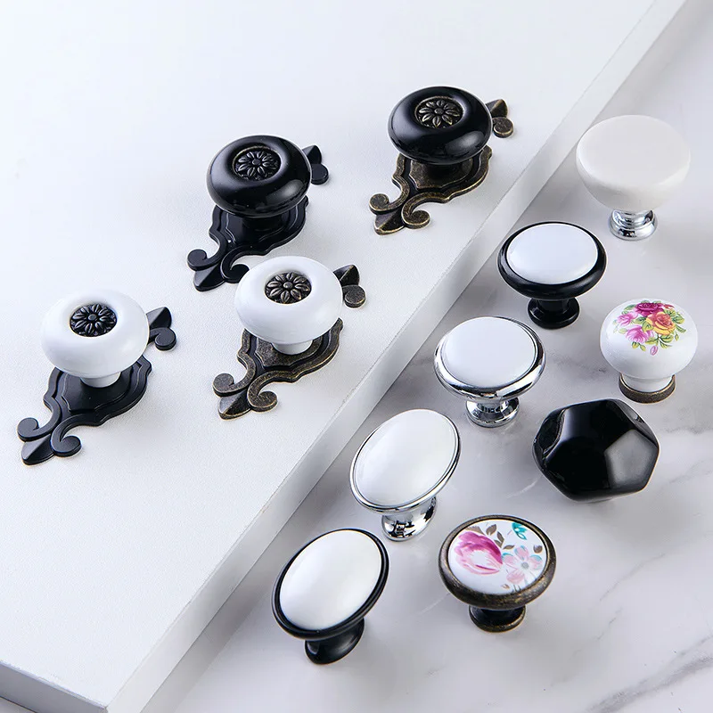 

Handle Pastoral Modern Style Single Hole Handle Colorful European Cupboard Drawer Home Ornament Ceramic Cabinet Knobs Crystal