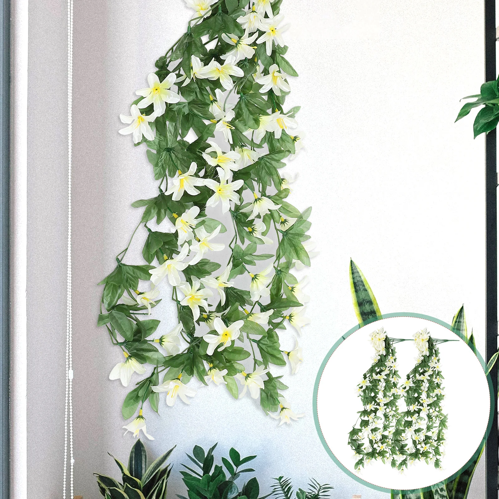 

2 Pcs Artificial Flower Wall Hanging Simulation Lily Pendant Wedding Decor Faux Plants Home Orchid Decoration Vines