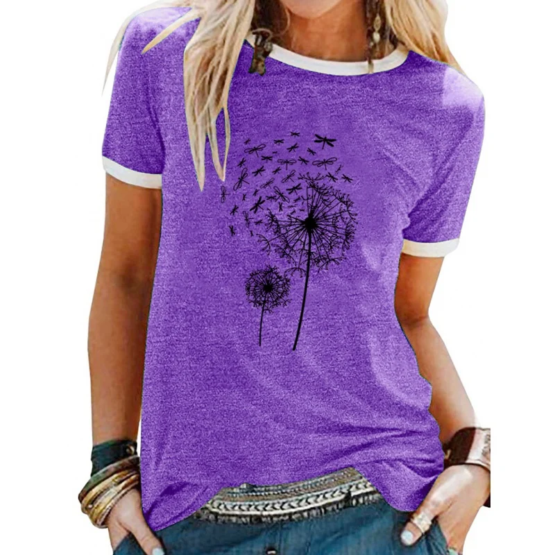 

Creative dandelion plant flowers Printed graphic t shirts womens Women's cotton t-shirt Short sleeve tee