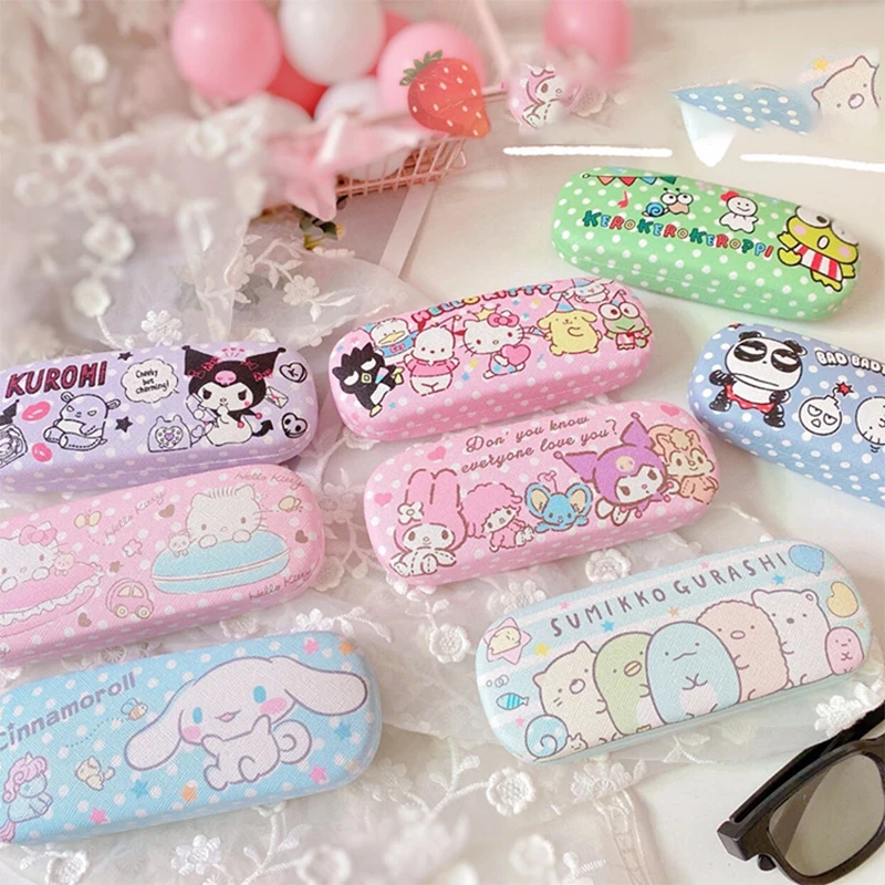 Fashion Sanrio Hello Kitty My Melody Kuromi Cinnamoroll Kawayi Cartoon Spectacle Case Pu Child Student Flip Cover Storage Box