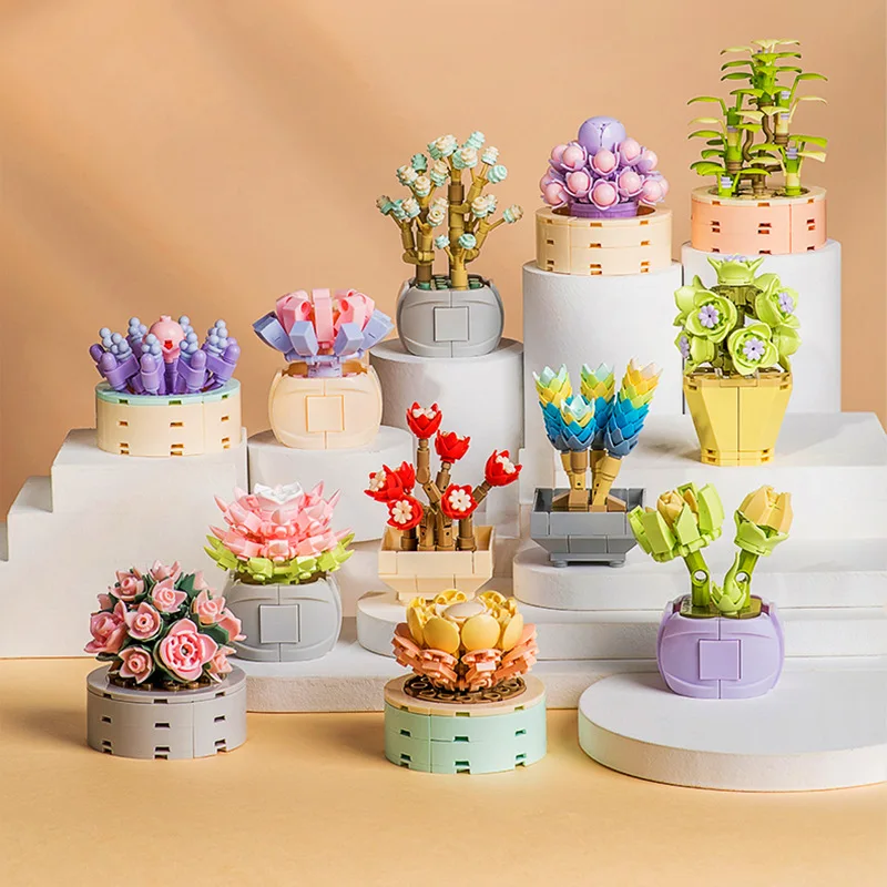 

Flower Block Building Blocks Plant Succulent Series Assemble Compatible Small Particle Gift Children's Toy Home Decorations