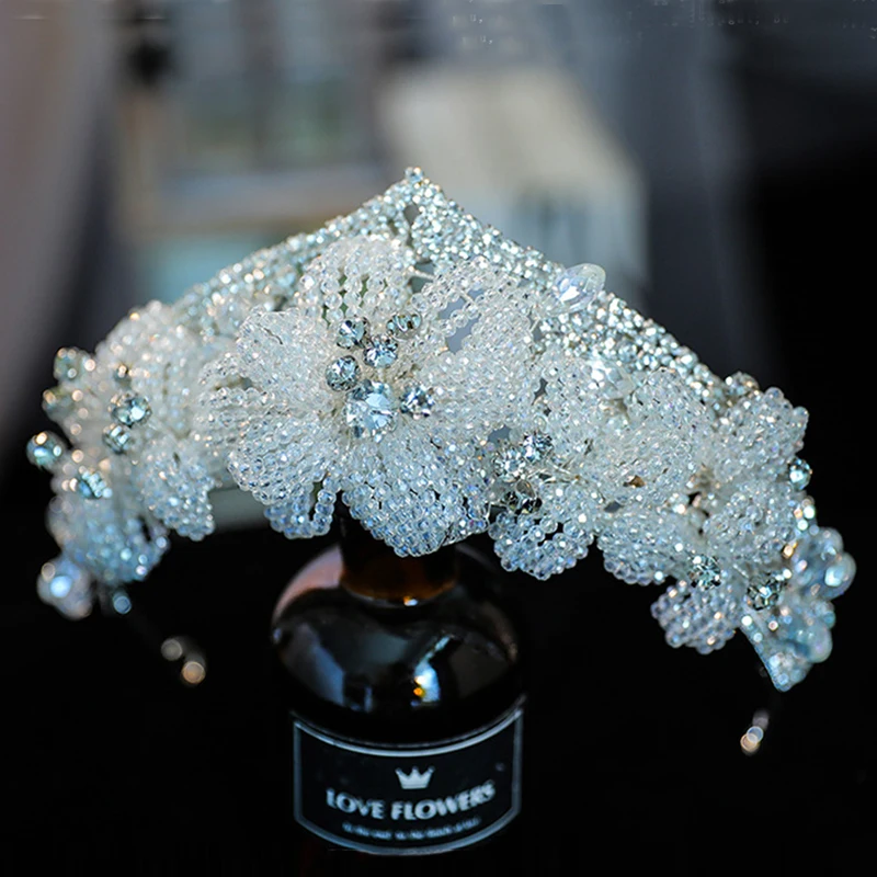

Luxury Bridal Crowns Women Tiaras Rhinestone Beaded Pageant Queen Diadem Bride Headband Wedding Hair Accessories Headdress Gift