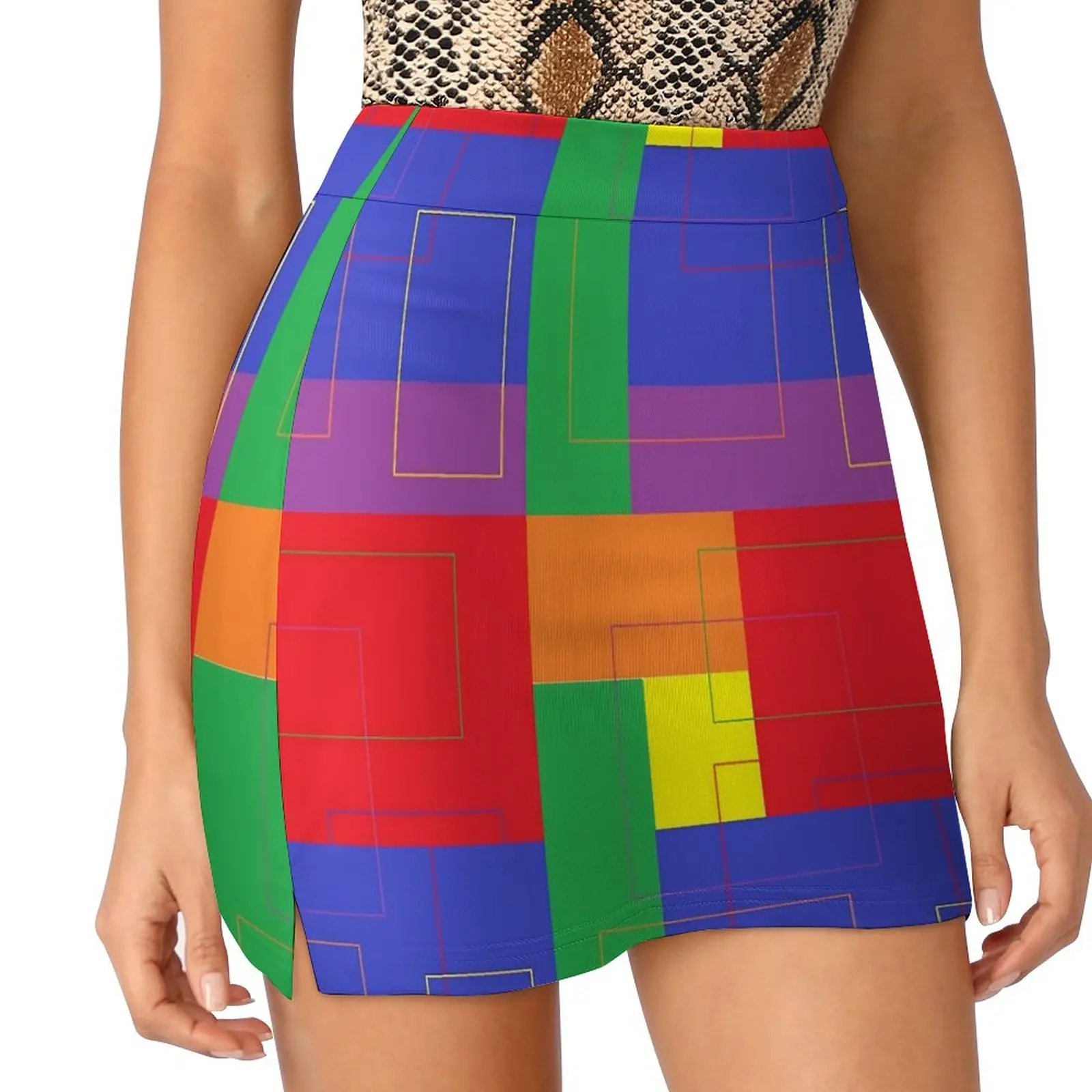 

Colorblock Print Skirt Geometry Trendy Mini Skirts Summer High-waisted Graphic Street Wear Casual Skirt 2XL 3XL 4XL