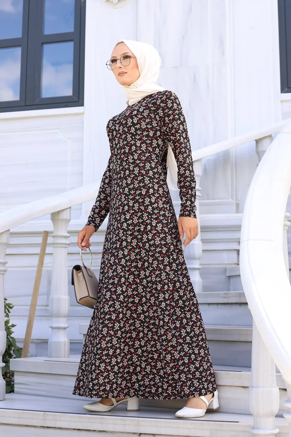 TUGBA Muslim Dress Long Sleeve Floral Print muslim dress code 2021 turkish gown hijab summer