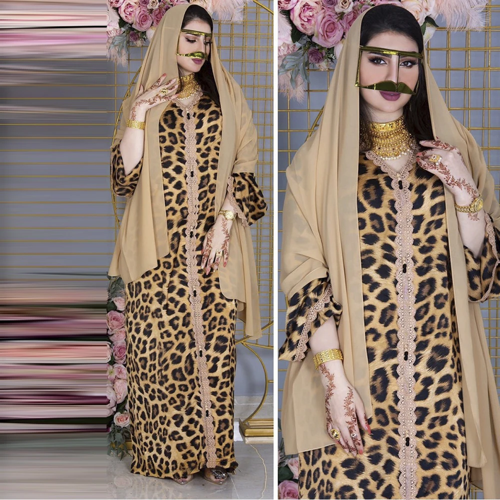 

Ramadan Eid Mubarak Dresses Abayas For Women Abaya Dubai Turkey Islam Leopard Muslim Hijab Jalabiya Dress Vestidos Robe Kaftan