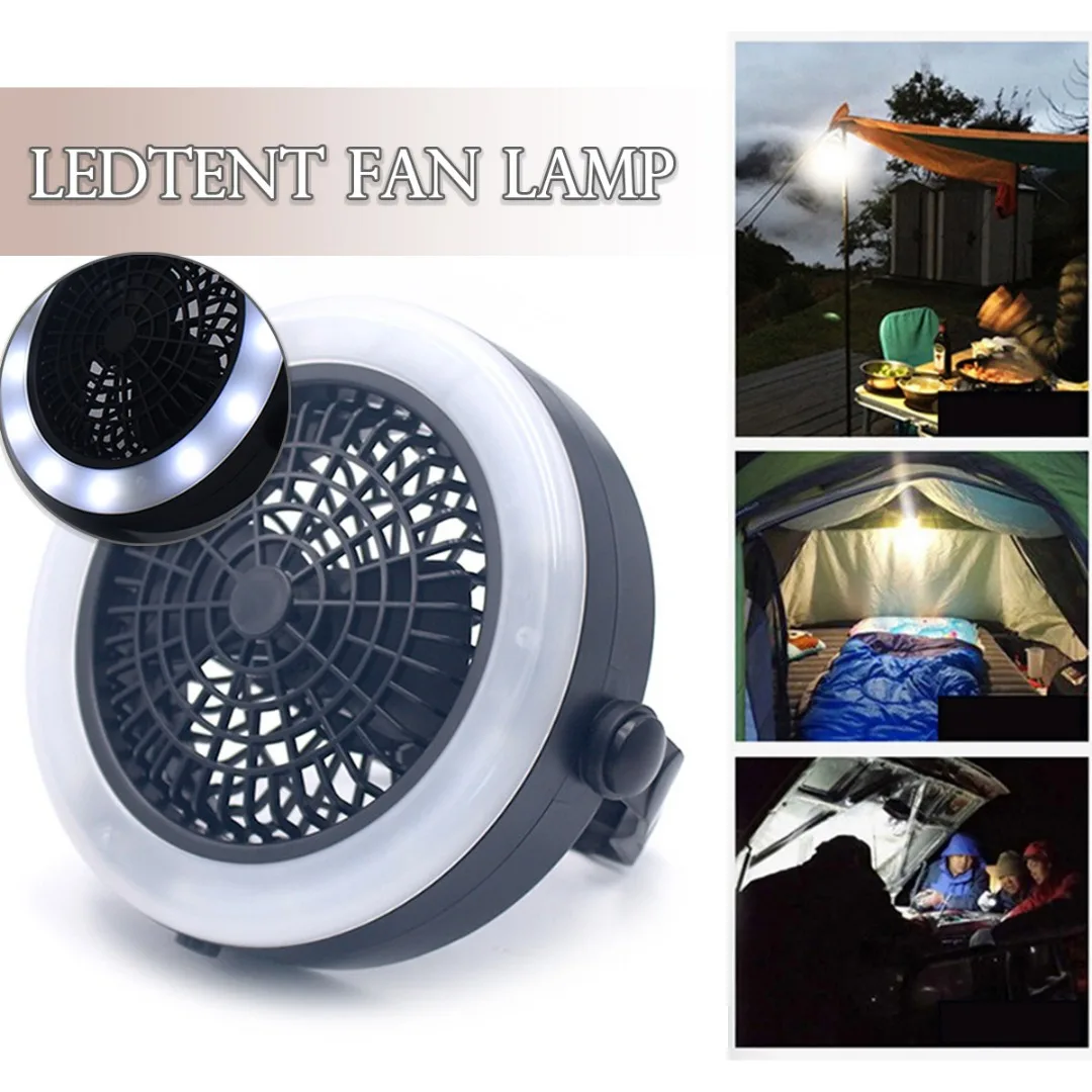 

2 IN 1 Camping Tent Light Portable LED Lamp With Fan 1.2W Hiking Lanterns Built-in Hook Outdoor Equipment Accessories