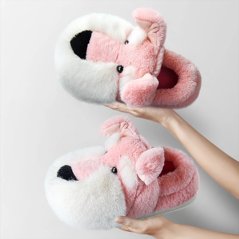 Lovely Cartoon Dog Slippers for Women Furry Warm Winter Kids Slippers for Girls Soft Cute Plush House Shoes Child Boys Comfort