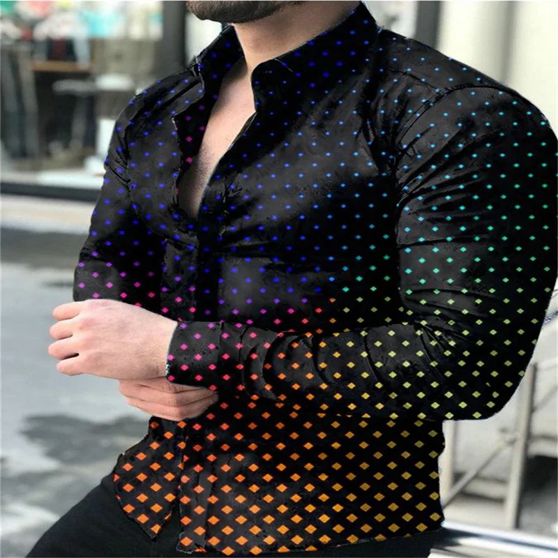 

2022 Men's Long Sleeve Shirt Lapel Casual Button Down Shirt Speckled 3D Print Prom Cardigan S-4XL