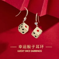 new gold color lucky dice pendant drop dangle earrings rhinestone for girls women cute lovely children birthday jewelry
