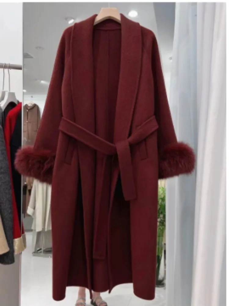 BZVW Angola красное двустороннее шерстяное пальто женское с лацканами и манжетами