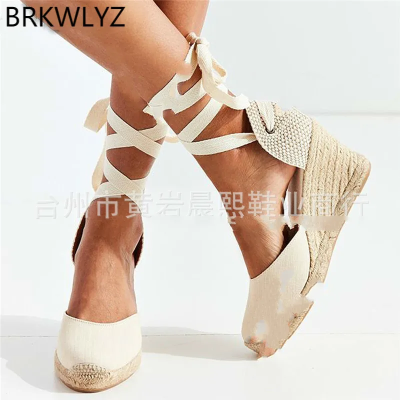 Women's Espadrille Ankle Strap Sandals Comfortable Slippers Ladies Womens Casual Shoes Breathable Flax Hemp Canvas Pumps