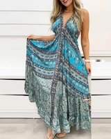 2022 summer new womens dress sexy tribal printed backless retro dress party club dress