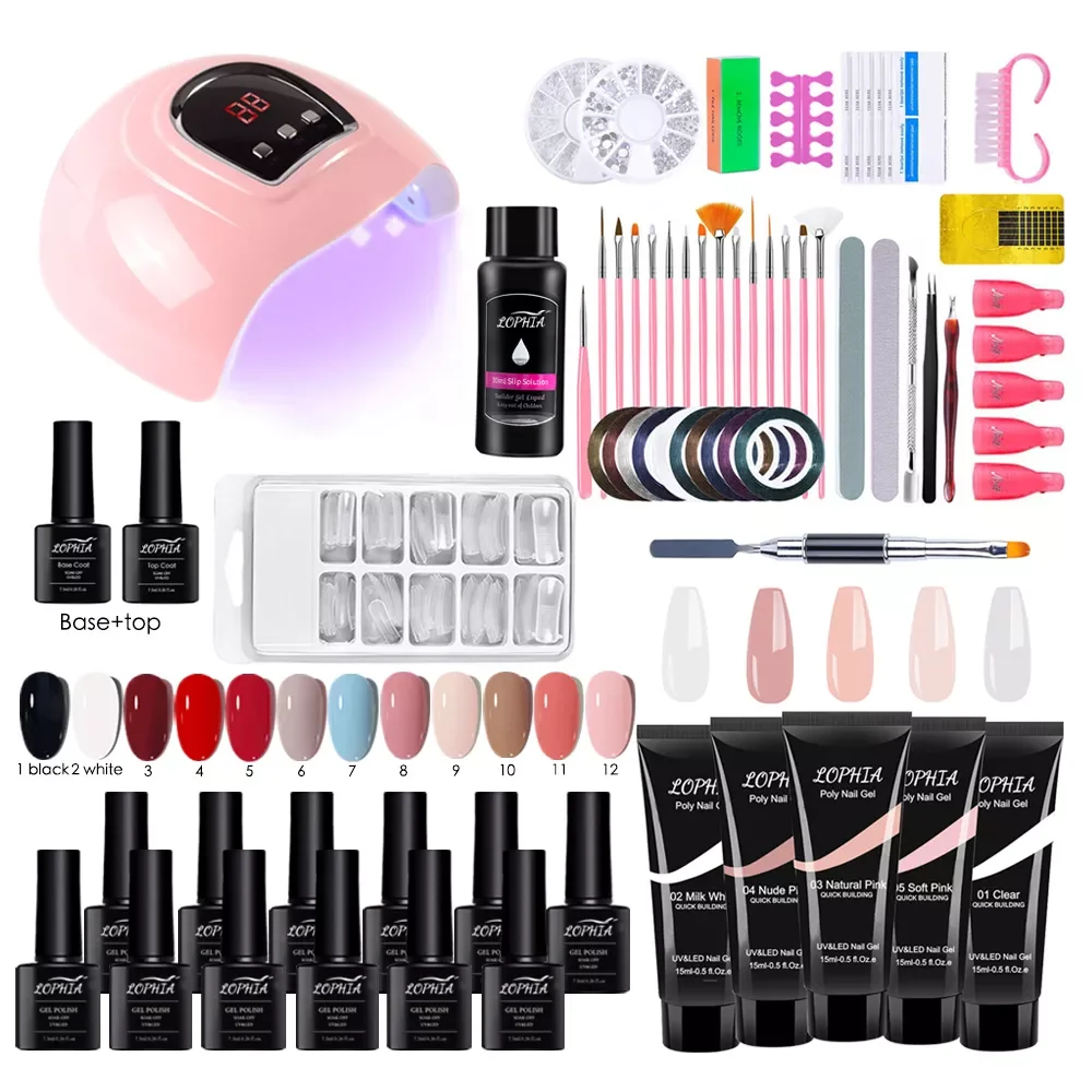 

LOPHIA 12 bottles gel nail polish gel lak, 5 pcs poly nail gel kit, kits pour les ongles,smalto semi permanente unghie