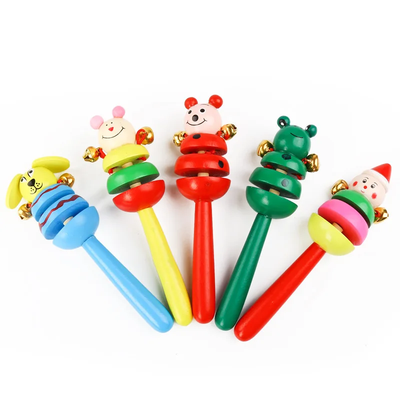 1Pc Colorful Animal Rattle Infant Baby Kids Handbells Musical Developmental Educational Wooden Funny Gamdes Toys Bed Bells