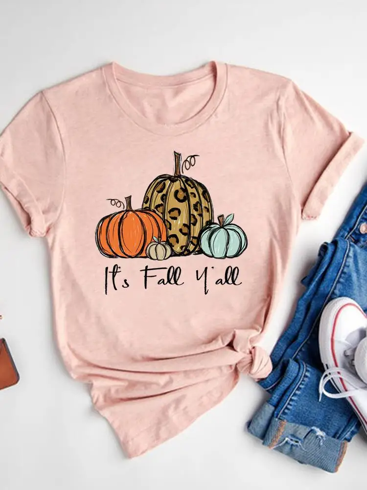 

Thanksgiving Tee Top Clothes Halloween Fall Autumn Leopard Pumpkin Trend 90s T-shirt Basic Women Graphic Print T Shirt Clothing