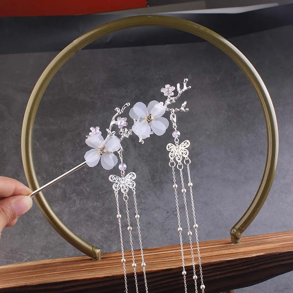 

Fashion Antique Butterfly Rhinestone Tassel Beads Hanfu Hair Accessories Hair Fork Tassel Hairpin Flower Hair Sticks