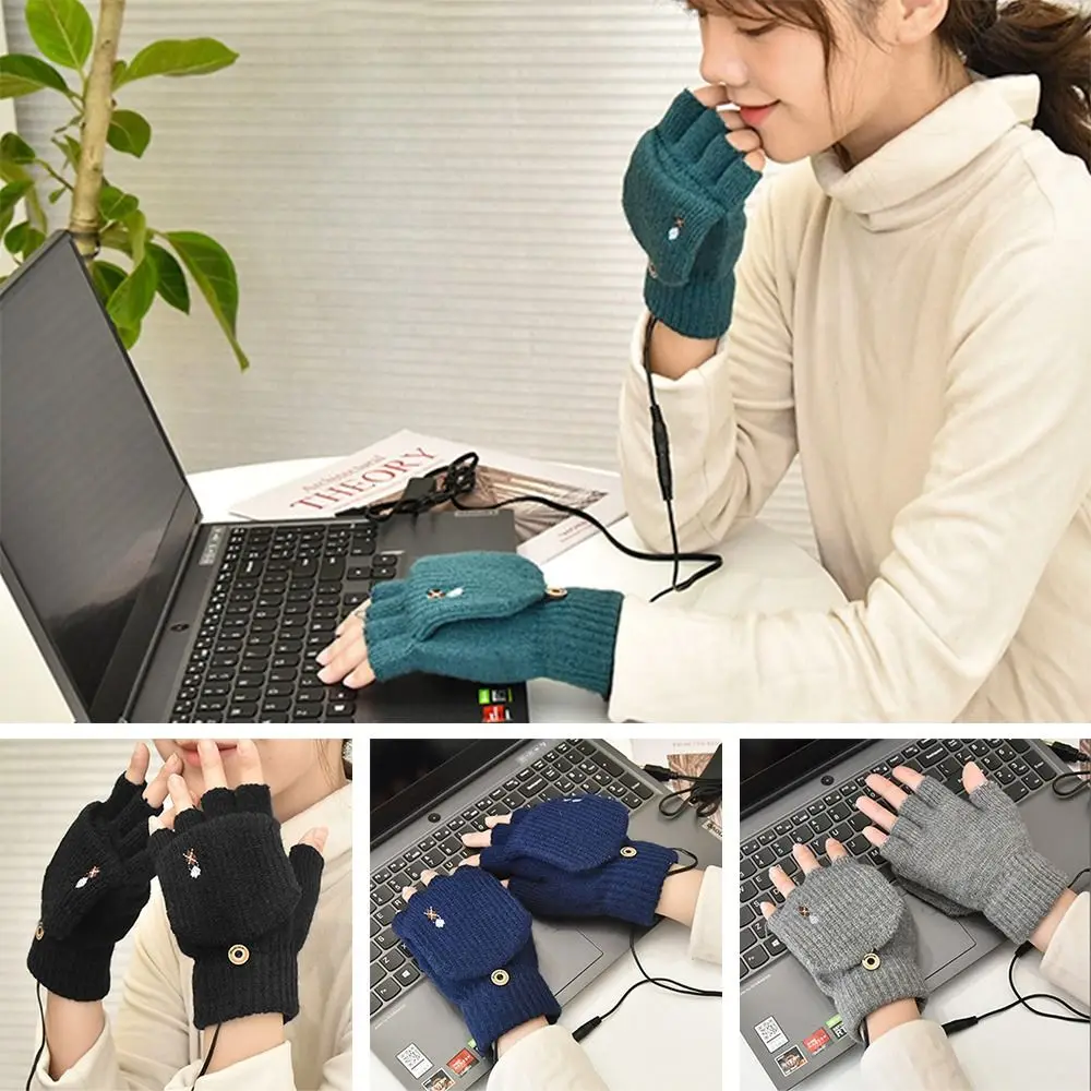 

Portable Hand Warm 2-Side USB Convertible Fingerless Glove Knitted Mittens Heating Gloves Electric Heated Gloves