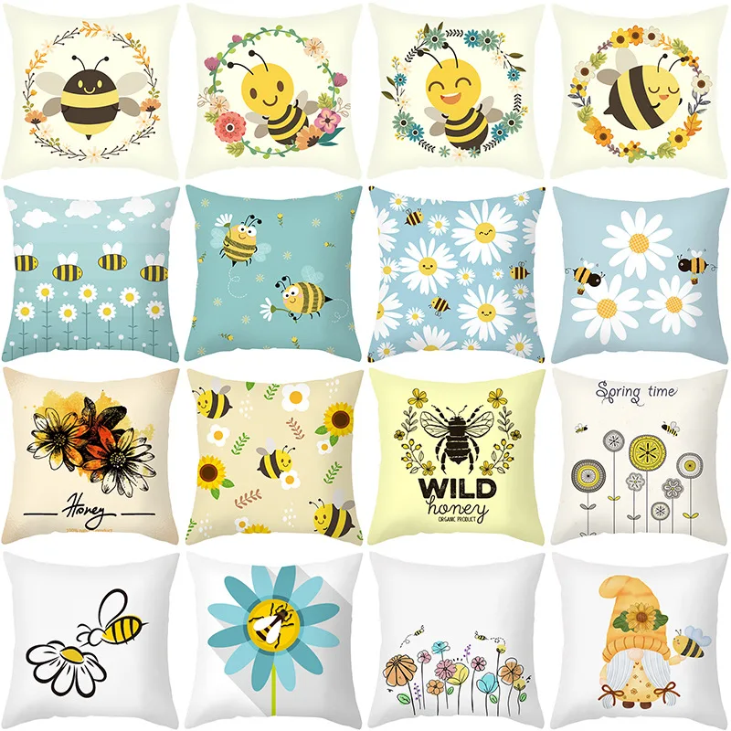 

Cute Cartoon Animal Print Pillow Cover Bee Pillowcase 45*45cm Cushion Cover Pillows Cases Sofa Home Decor Cushion Covers