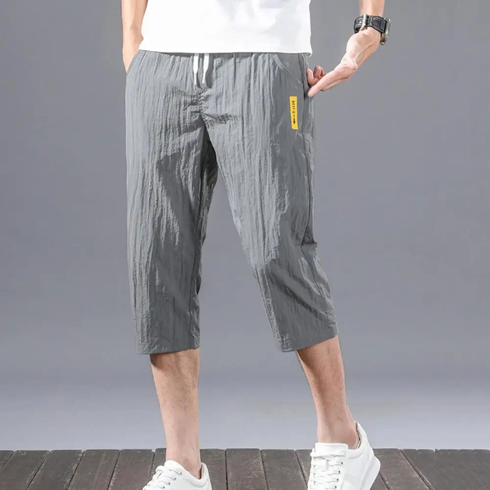 

Men Trousers No Constraint Close-fitting Simple Elastic Waist Deep Crotch Men Cropped Pants Men Sweatpants Male Garment