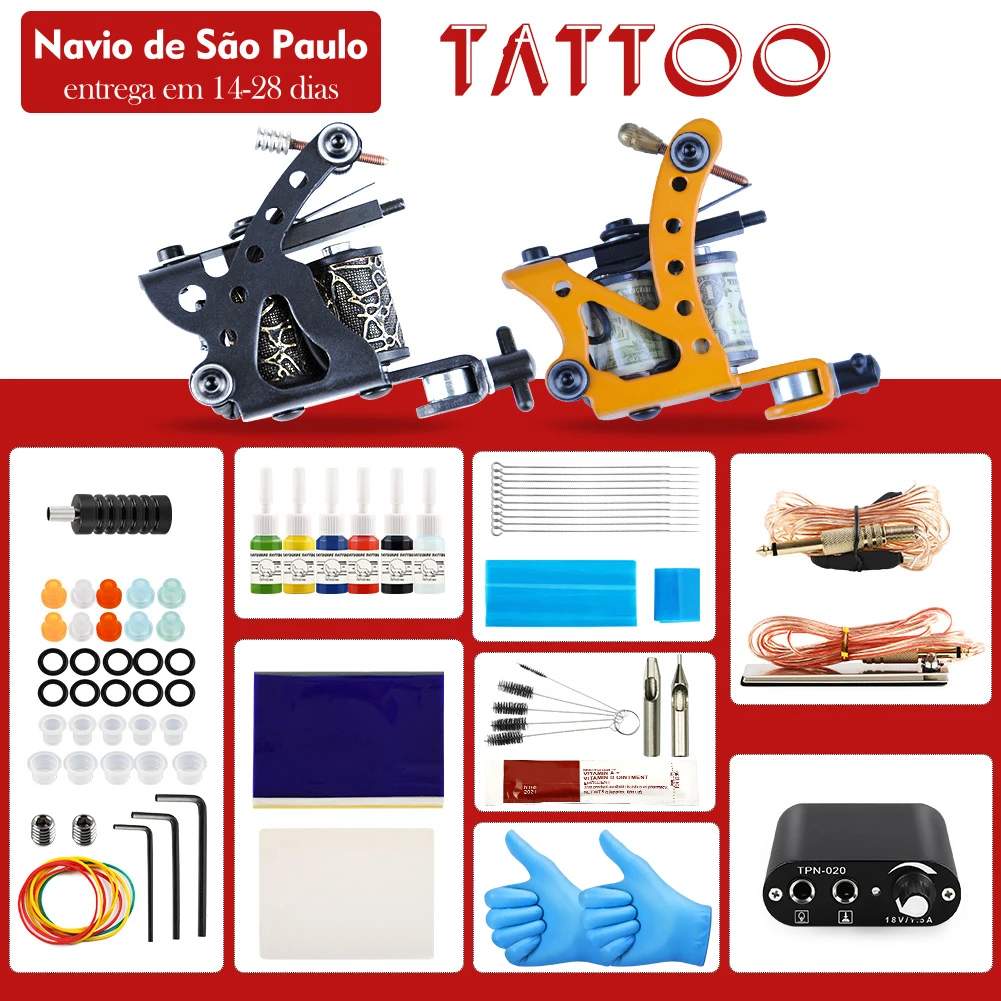 

Tattoo Machines Tattoo Kit Gun With Inks Power Supply Pedal Body Art Tools Tattoo Set Complete Accessories Supplies From RU/US