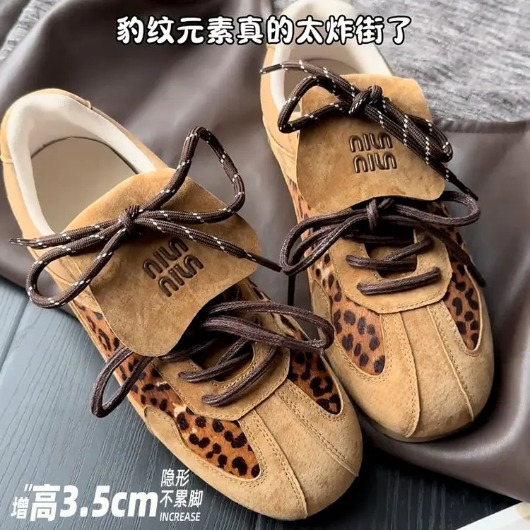 Осень 2024 Женская Вулканизированная Обувь В Стиле Ретро С Леопардовым Принтом