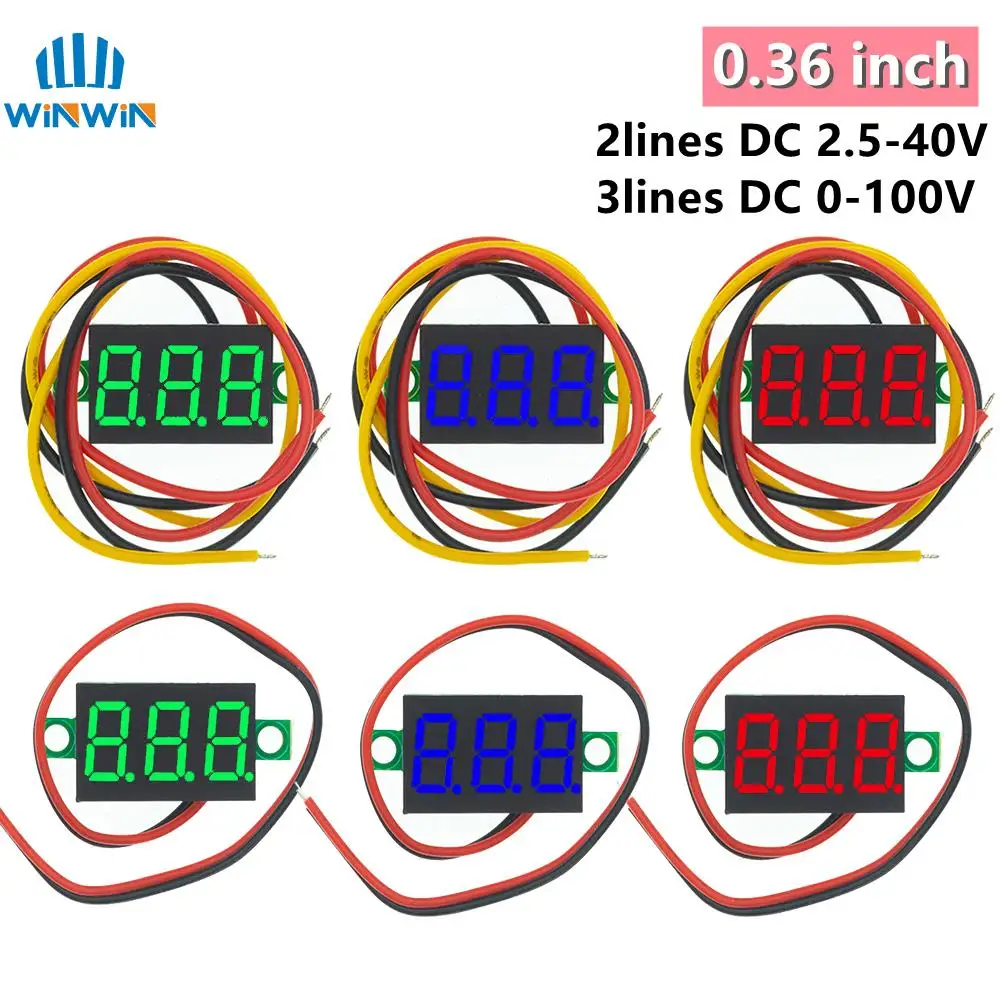 

0.36 Inch 0.36" Digital Voltmeter Red Green Blue DC 2.5-40V 0V-100V 2/3 Lines 3 digit Voltage Panel Meter Display led Color
