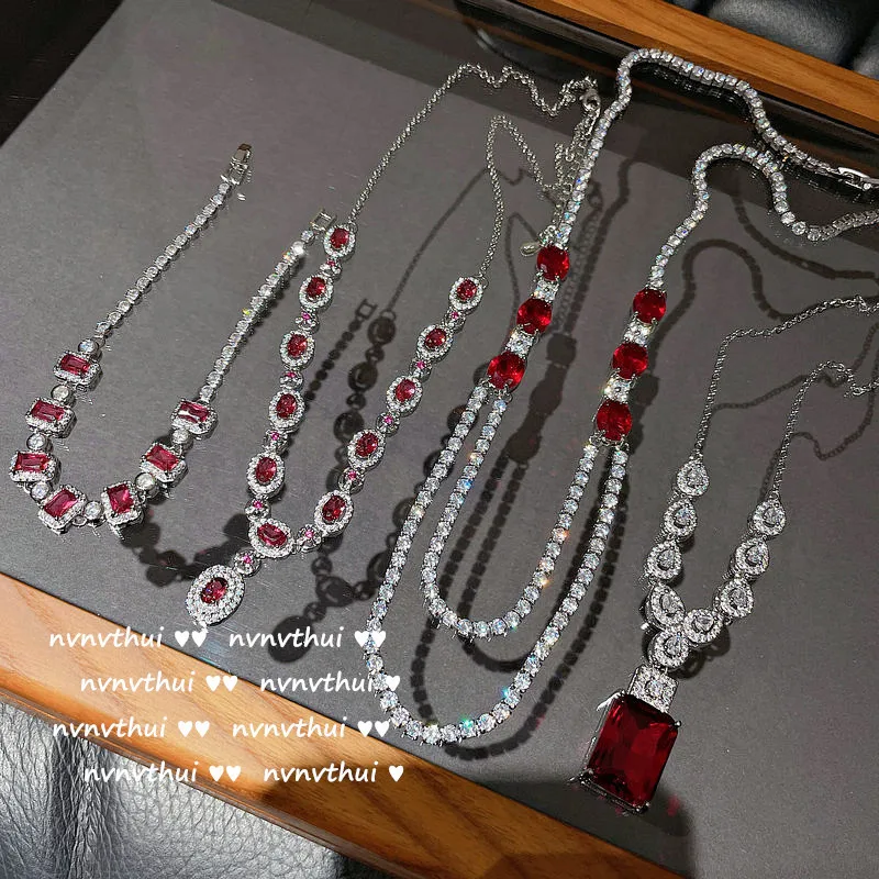 

Bright Pigeon Blood Love Gem Bracelet Plating Eight Hearts and Eight Arrows Colorful Zircon Shining Diamond Necklace Earrings